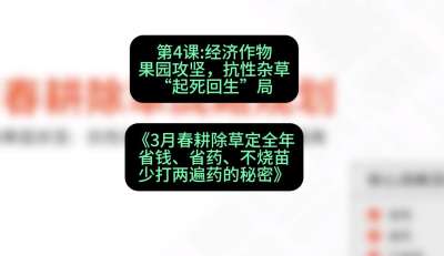 第4节：经济作物果园攻坚，抗性杂草&ldquo;起死回生&rdquo;局，课程：《3月春耕除草定全年：省钱、省药、不烧苗、少打两遍药的秘密》